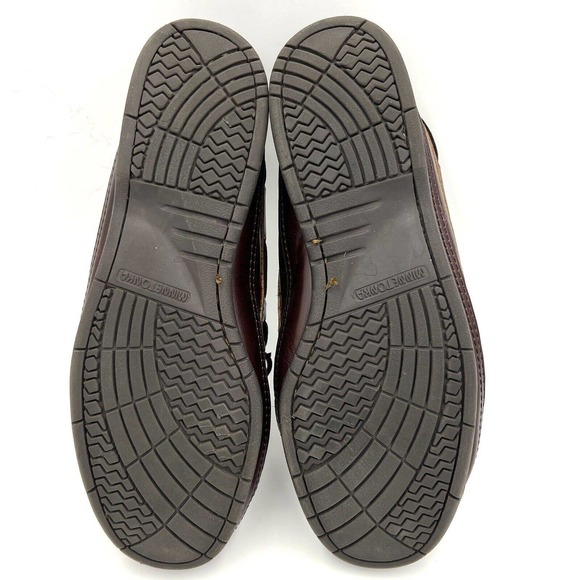 Minnetonka Essential Hardsole Moccasin Brown Leather Men's 8.5 Slip On - Picture 10 of 12